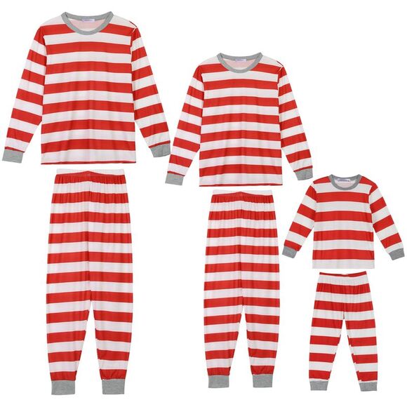 Kids Xmas Pajama Set Striped Winter Christmas Sleepwear Set Red - Picture 1 of 4